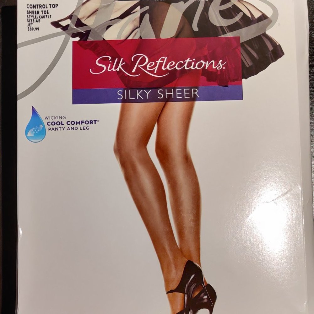 6-PACK Hanes Silk Reflections SIZE AB JET C-TOP